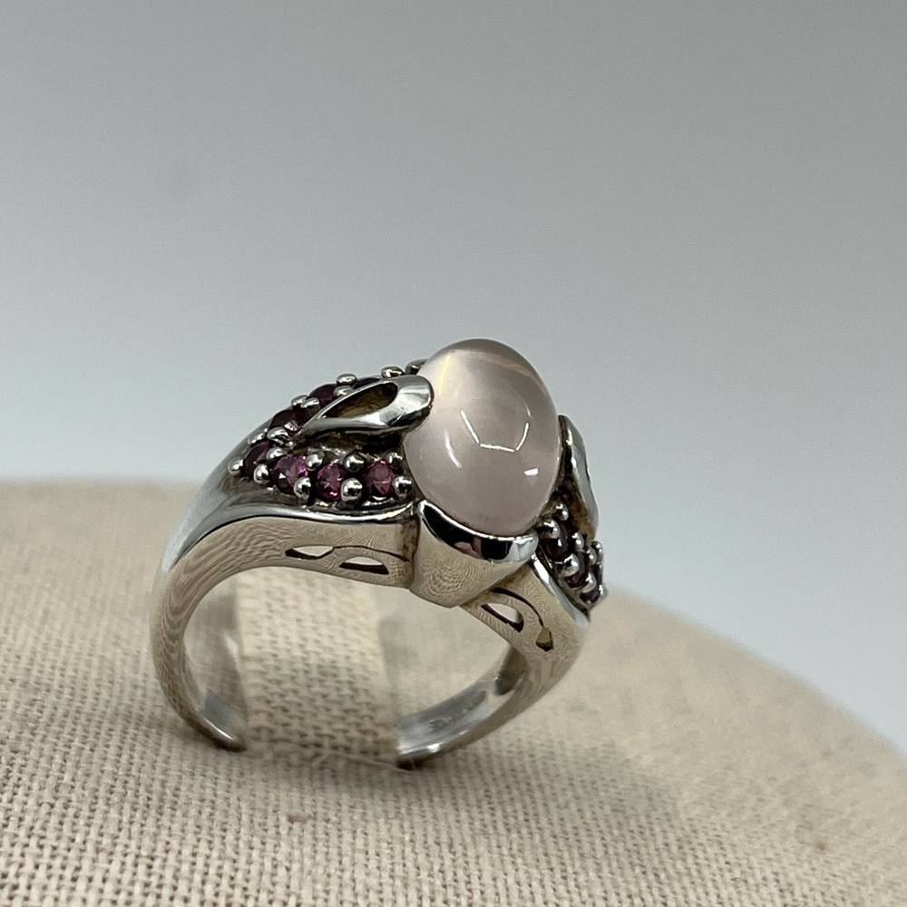 Vintage Sterling Silver Moonstone & Purple Gemstone Ring - Size 7 - Picture 8 of 17